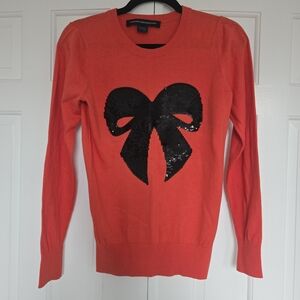 French Connection Red Crewneck Sweater with Black Sequin Bow